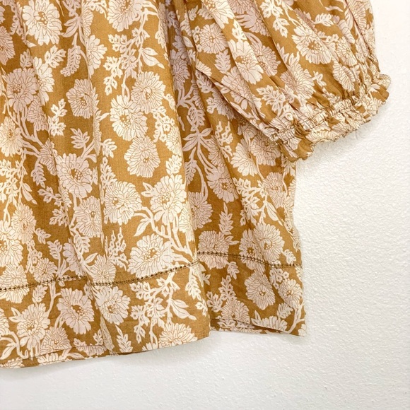 The GREAT. The Garland Top Puff Sleeve Boho Blouse Oat Wild Brush Floral 0 XS - Picture 9 of 16
